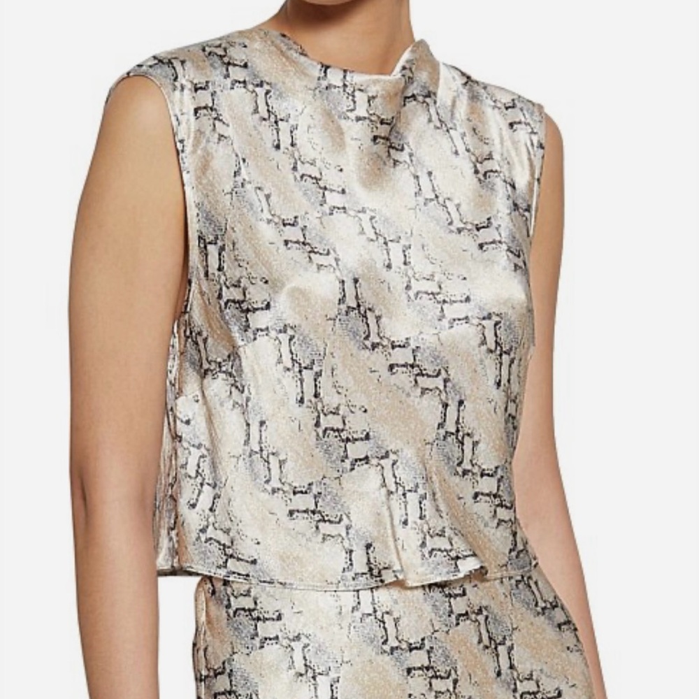 bec + bridge Metallic Cream and Black Sleeveless Blouse